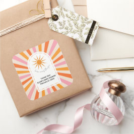 Pegatina Cuadrada Arch Retro Aquí Viene El Baby Shower Del Hijo