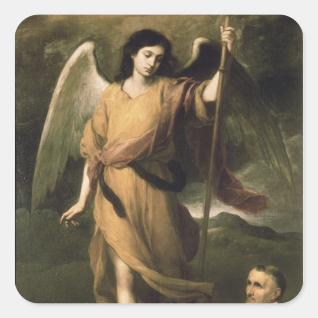 Pegatina Cuadrada Archangel Raphael con Bishop Domonte (Anverso)