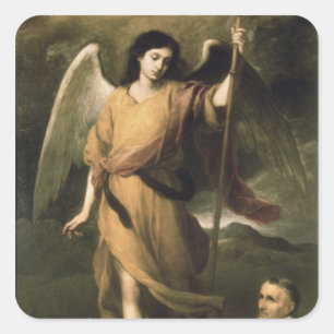 Pegatina Cuadrada Archangel Raphael con Bishop Domonte
