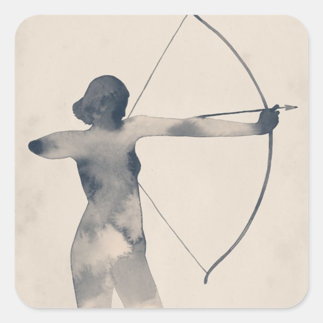 Pegatina Cuadrada Archeress Watercolor Silhouette (Anverso)