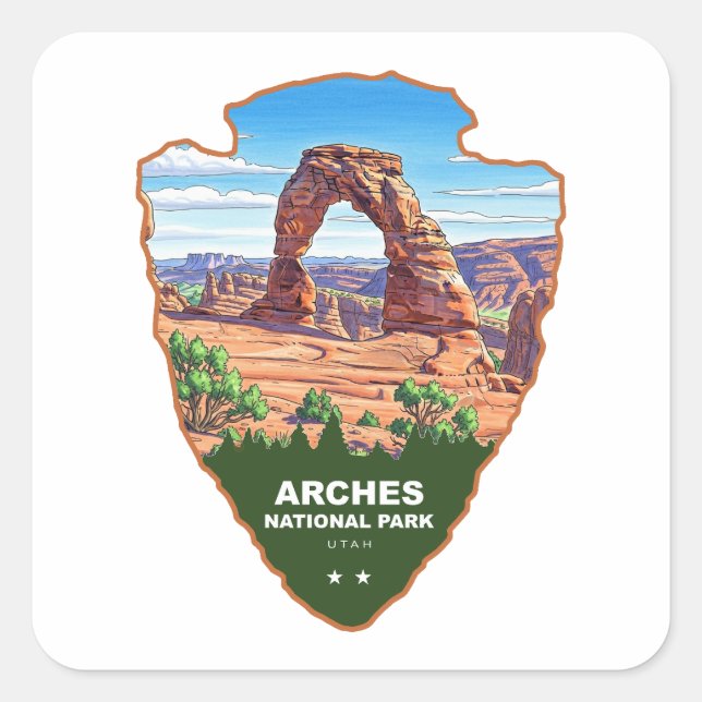 Pegatina Cuadrada Arches National Park Utah Arrowhead (Anverso)