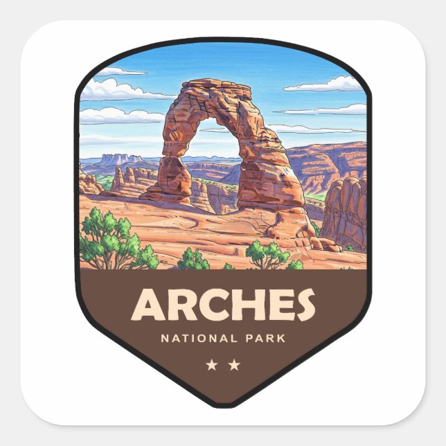 Pegatina Cuadrada Arches National Park Utah Shield (Anverso)