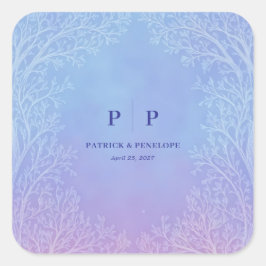 Pegatina Cuadrada Arco de árbol etéreo de vincapervinca lavanda hela