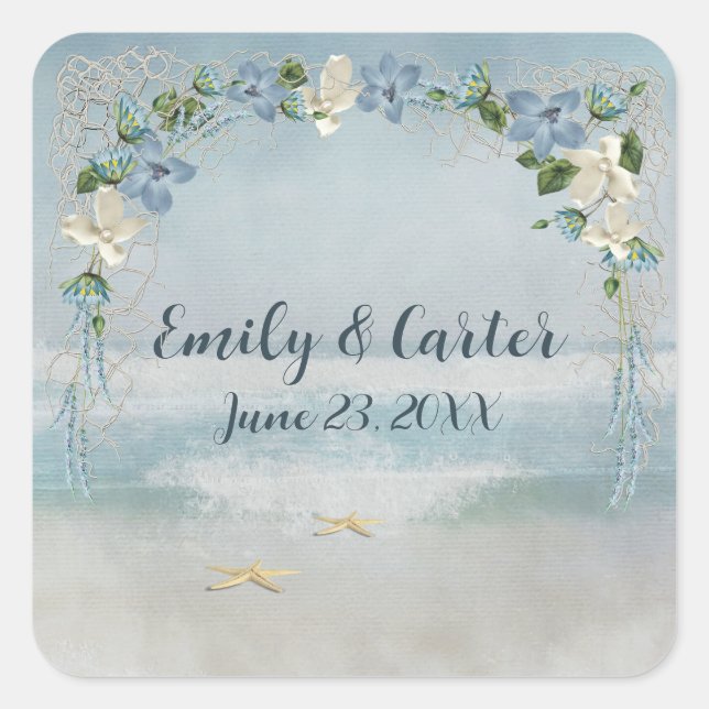 Pegatina Cuadrada Arco de Boda floral con red náutica (Anverso)