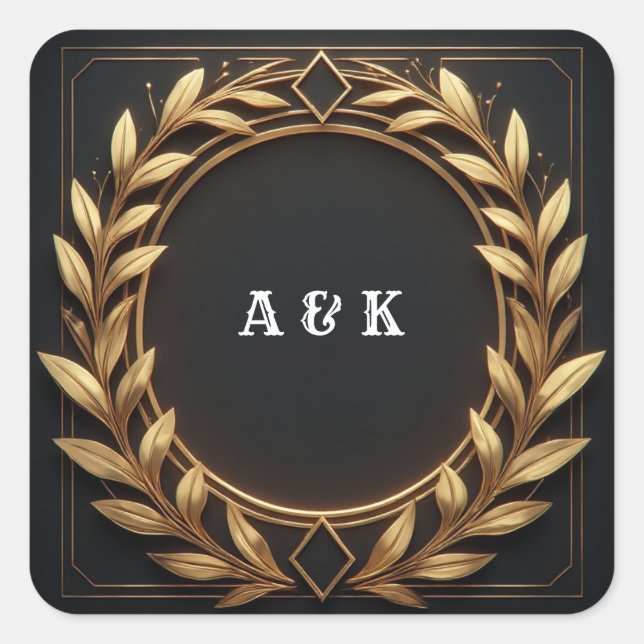Pegatina Cuadrada Arco de Emblema de Laurel Dorado  (Anverso)