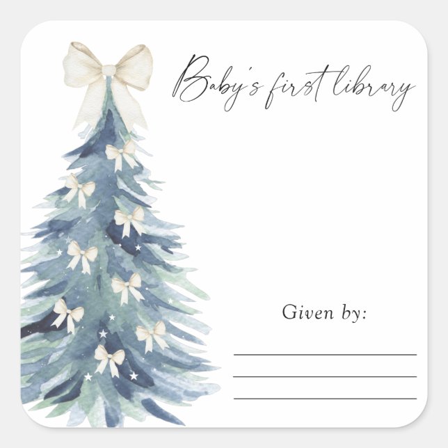 Pegatina Cuadrada Arco de pino acuarela - placa Baby Shower (Anverso)