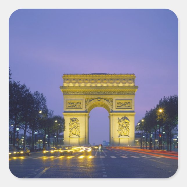 Pegatina Cuadrada Arco de Triunfo, París, Francia, (Anverso)
