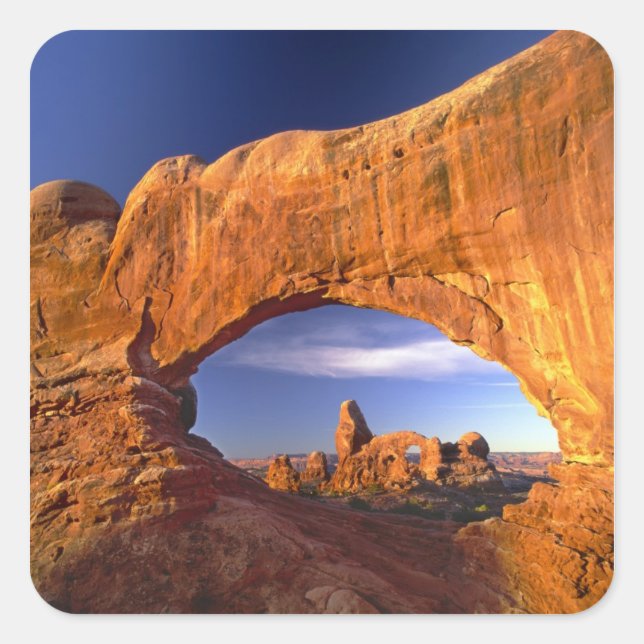 Pegatina Cuadrada Arco de Turret, Parque Nacional Arches, Utah, Esta (Anverso)
