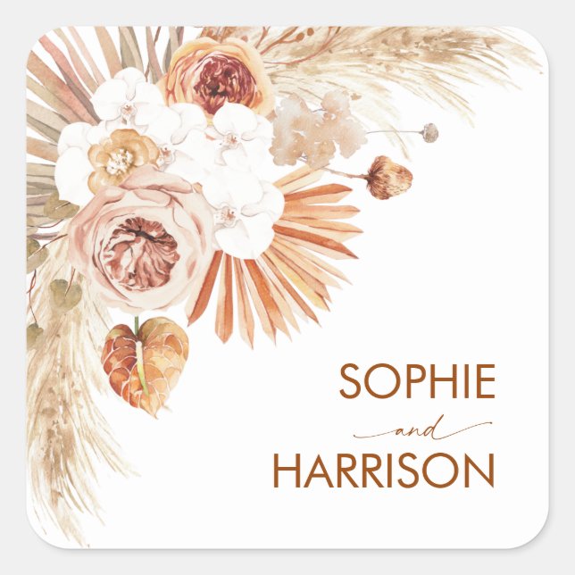 Pegatina Cuadrada Arco del Desierto Boho Pampas Grass Terracotta (Anverso)