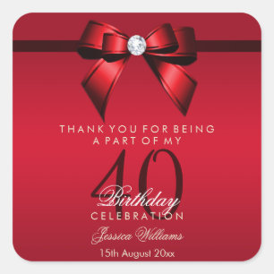 Pegatina Cuadrada Arco elegante de la gema y cumpleaños de la cinta