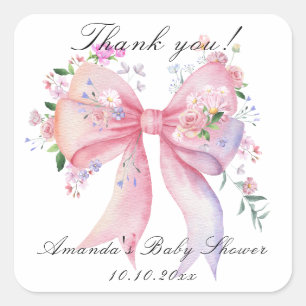 Pegatina Cuadrada Arco floral Flores Niña Baby Shower Gracias