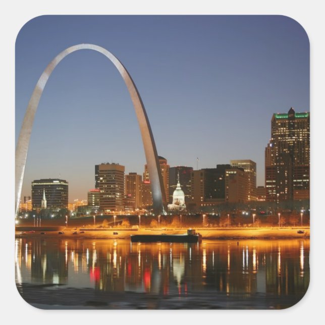 Pegatina Cuadrada Arco Gateway St. Louis Mississippi de noche (Anverso)