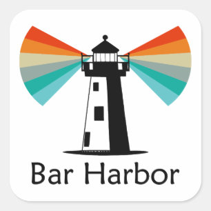Pegatina Cuadrada Arco Iris del Faro de Bar Harbor Maine