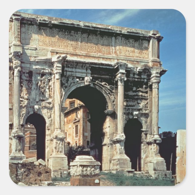Pegatina Cuadrada Arco triunfal de Septimius Severus, dedicado en (Anverso)