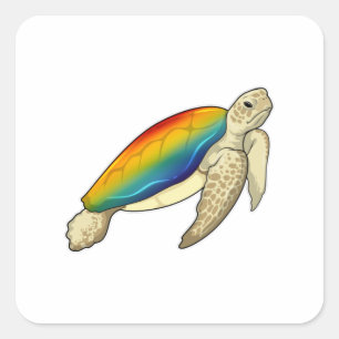 Pegatina Cuadrada Arcoiris de tortuga