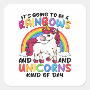 Pegatina Cuadrada arcoíris divertido unicornio lindo