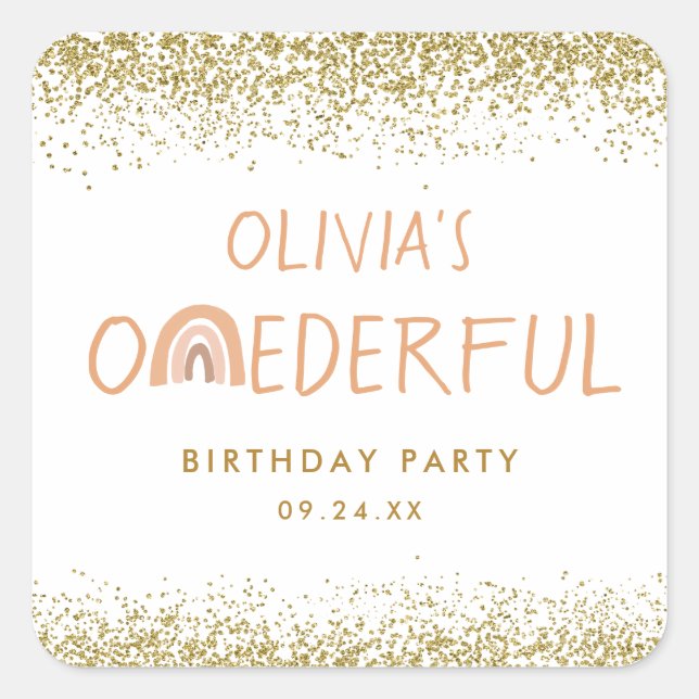 Pegatina Cuadrada Arcoiris maravilloso Chica Primer Fiesta de cumple (Anverso)