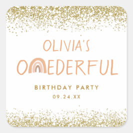 Pegatina Cuadrada Arcoiris maravilloso Chica Primer Fiesta de cumple