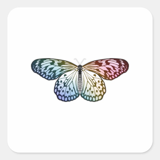 Pegatina Cuadrada Arcoiris mariposa (Anverso)