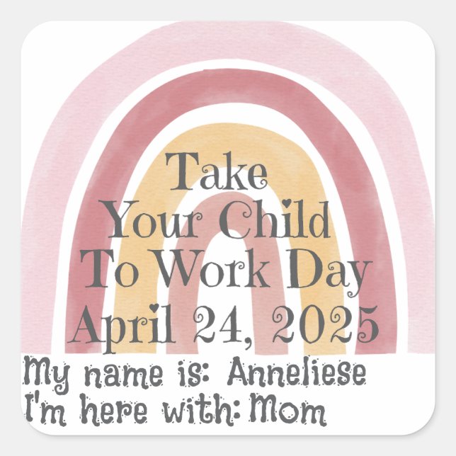 Pegatina Cuadrada Arcoiris rosado personalizado lleva a su hijo al t (Anverso)