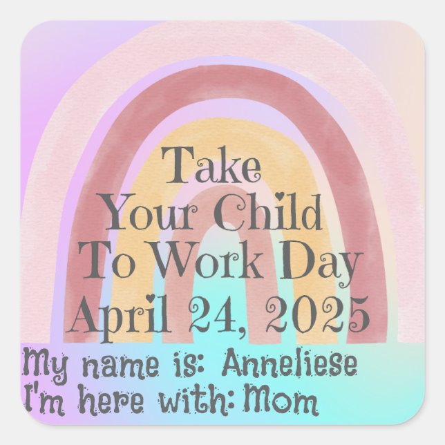 Pegatina Cuadrada Arcoiris rosado personalizado lleva a su hijo al t (Anverso)