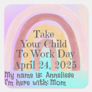 Pegatina Cuadrada Arcoiris rosado personalizado lleva a su hijo al t