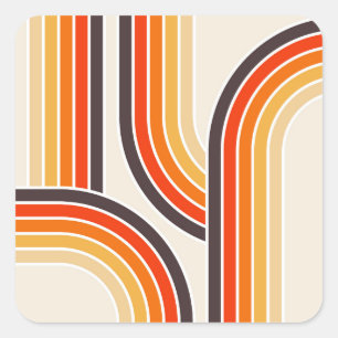Pegatina Cuadrada Arcos y líneas retro coloridos