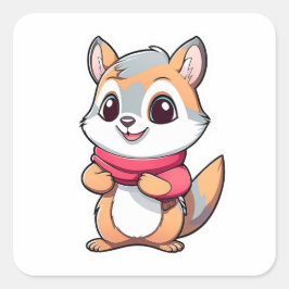 Pegatina Cuadrada Ardilla animal adorable