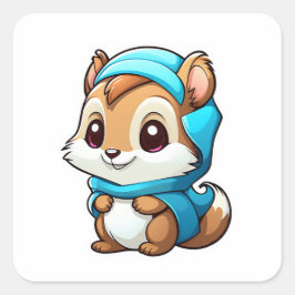 Pegatina Cuadrada Ardilla animal adorable