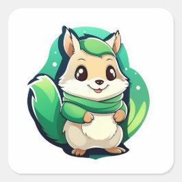 Pegatina Cuadrada Ardilla animal adorable