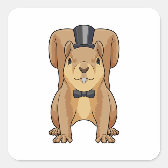 Pegatina Cuadrada Ardilla como novio con traje (Anverso)