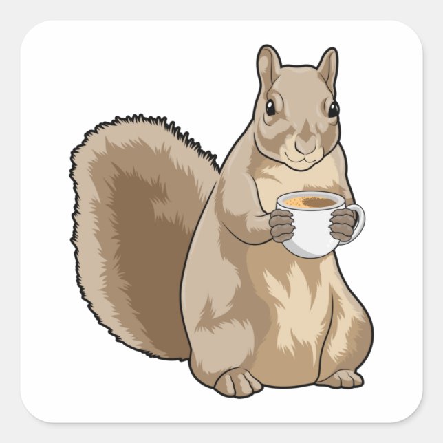 Pegatina Cuadrada ardilla con copa de café (Anverso)
