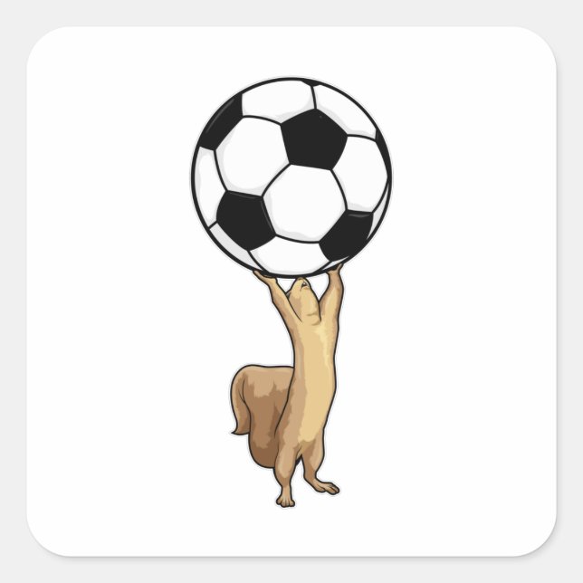 Pegatina Cuadrada ardilla con pelota de fútbol (Anverso)