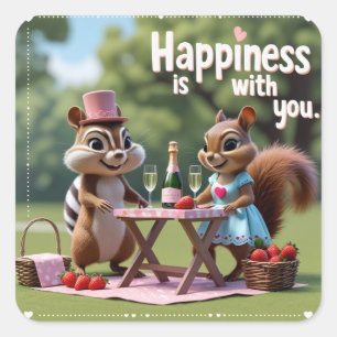 Pegatina Cuadrada ardilla de amor de San Valentín