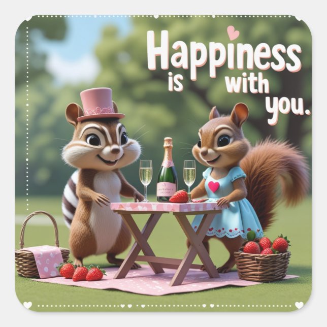 Pegatina Cuadrada ardilla de amor de San Valentín (Anverso)