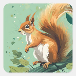 Pegatina Cuadrada Ardilla en una rama.