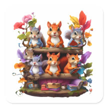 Ardillas En Una Librería De Madera