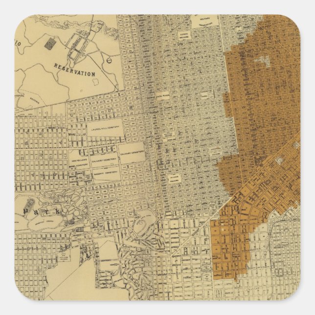 Pegatina Cuadrada Área quemada de San Francisco, 1906 (Anverso)