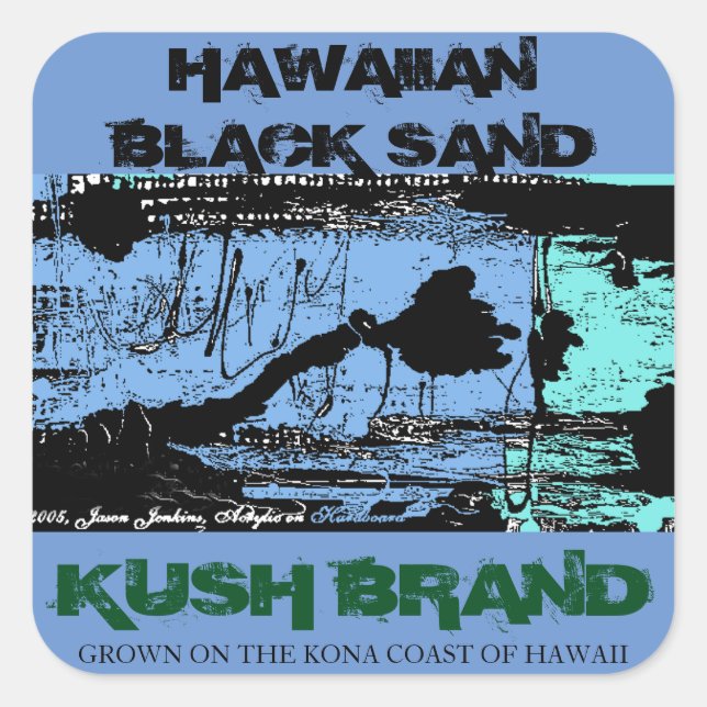 PEGATINA CUADRADA ARENA NEGRA HAWAIAN KUSH (Anverso)