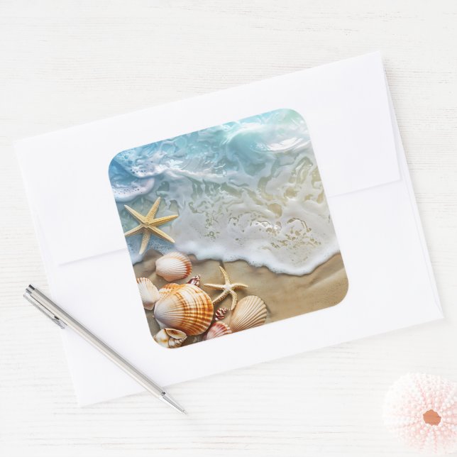 Pegatina Cuadrada Arena y mar (Sobre)