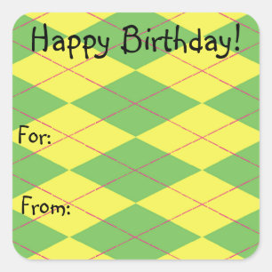 Pegatina Cuadrada Argyle verde y amarillo