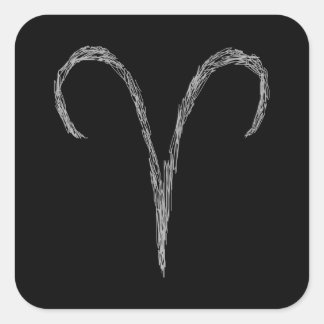 Pegatina Cuadrada Aries. Rótulo Astrológico Zodiaco. Negro