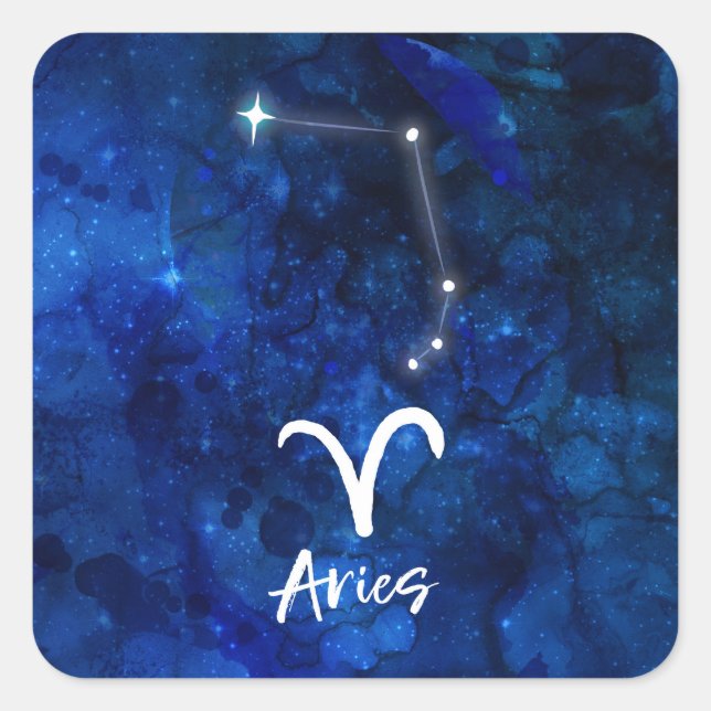 Pegatina Cuadrada Aries Zodiac Constelación Azul Galaxia Celestial (Anverso)
