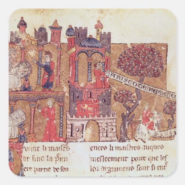 Pegatina Cuadrada Aristóteles instruye a Alejandro Magno en (Anverso)