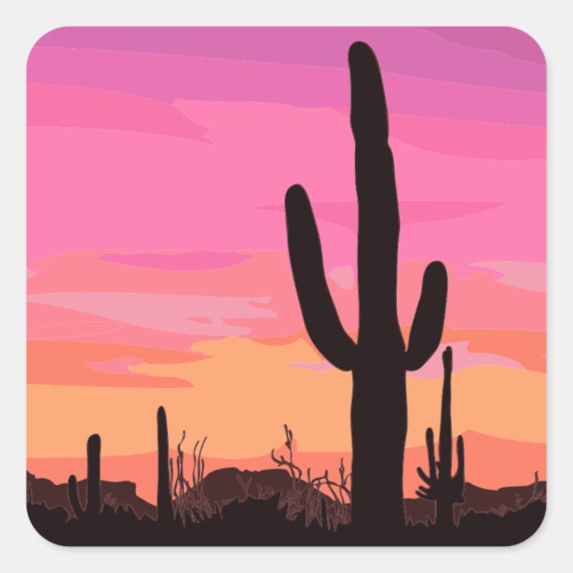 Pegatina Cuadrada Arizona Cactus Sunset (Anverso)