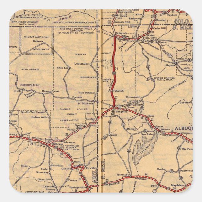 Pegatina Cuadrada Arizona, Nuevo México (Anverso)