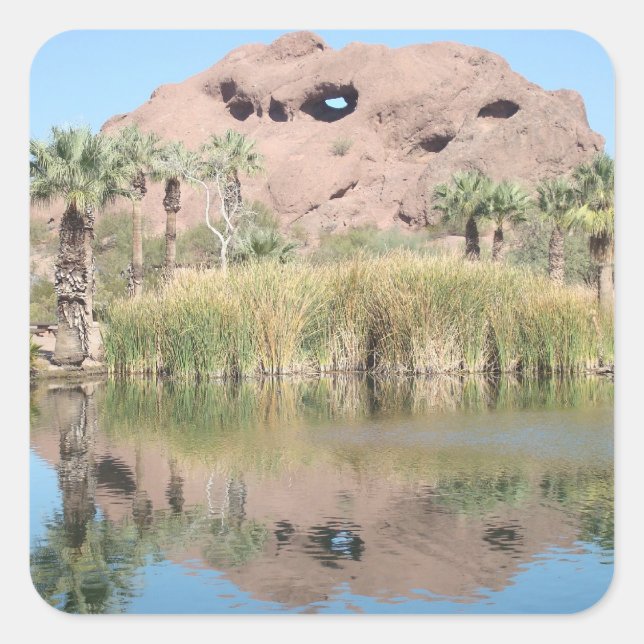 Pegatina Cuadrada Arizona Phoenix Landmark Southwest Water Red Hill (Anverso)