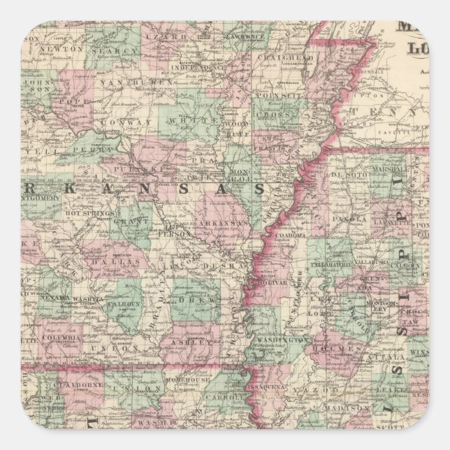 Pegatina Cuadrada Arkansas, Misisipi y Luisiana (Anverso)