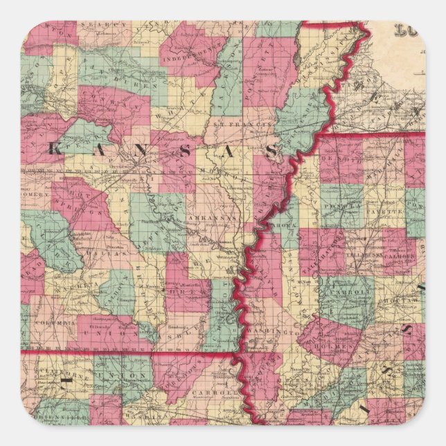 Pegatina Cuadrada Arkansas, Misisipi y Luisiana (Anverso)