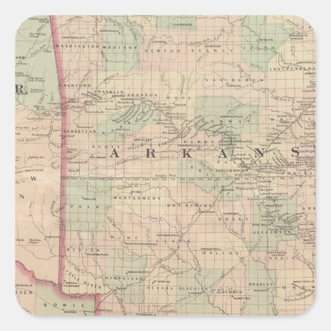 Pegatina Cuadrada Arkansas y parte del territorio indio (Anverso)